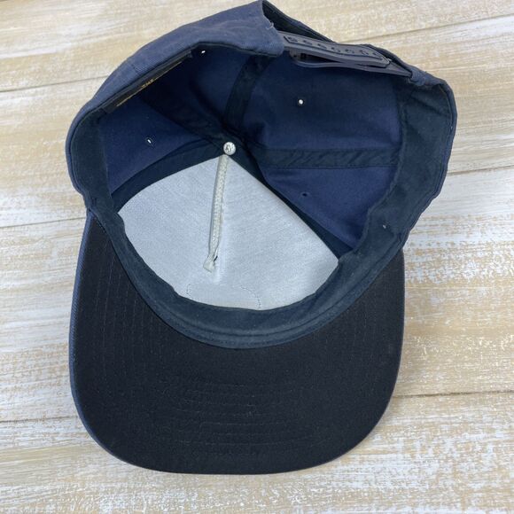 Montauk Brewing Company NY Leather Patch Logo Cap Hat Navy Blue Snapback - Picture 8 of 9